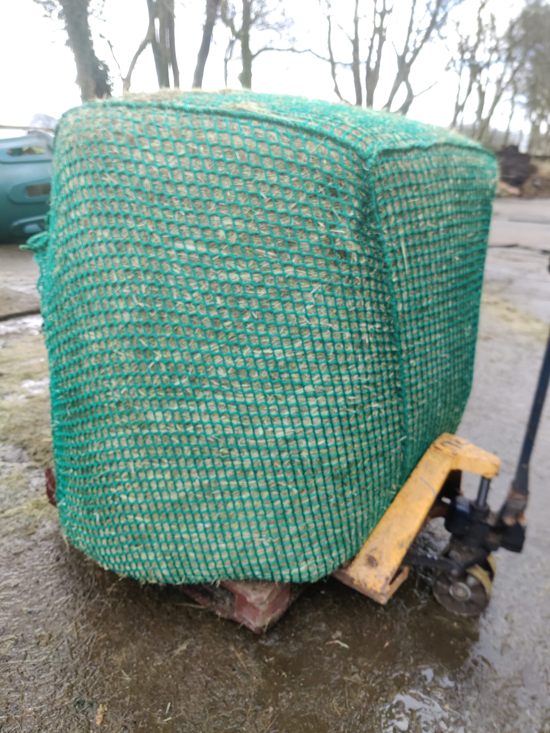 Small 30mm mesh round bale net on bale approx 138cm x 138cm